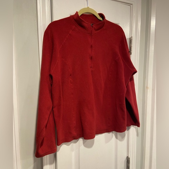 L.L. Bean Size XL Dark Red Mock Neck Quarter Zip Pullover Fleece Top Zip Pocket - Picture 3 of 9